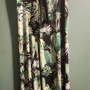 White House Black Market Leaf Print Wide Leg Pants - Black and Green